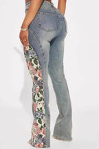 Floral Paneled High Stretch Flare Slim Stylish Jeans