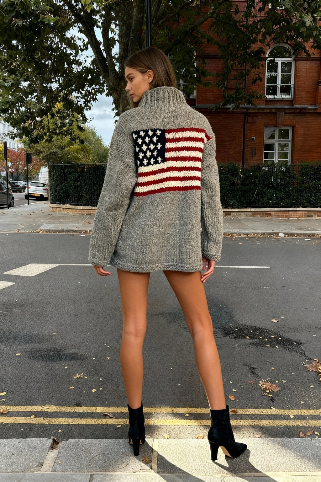 Harajuku Retro US Flag High Neck Sweater