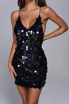 Deep V Backless Camisole Sequin Dress
