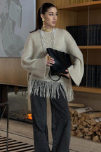 Fringe Loose Knit Pullover Blouse