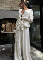 Serena Ruffle Lounge Set – Flowy Two-Piece with Wide-Leg Pants