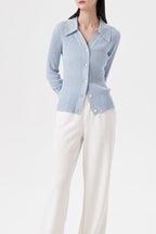Stretch Ribbed Collared Knit Top