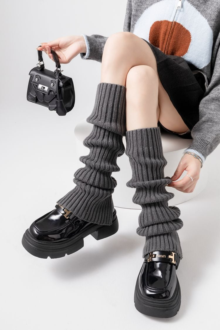 Vertical Stripe Chunky Slouch Split Hem Leg Warmers