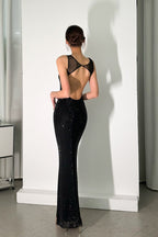 Rhinestone Cami Backless Bodycon Maxi Party Dress