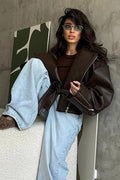 Cinched Waist Zipper Biker Jacket