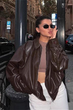 Casual Leather Loose Bomber Jacket