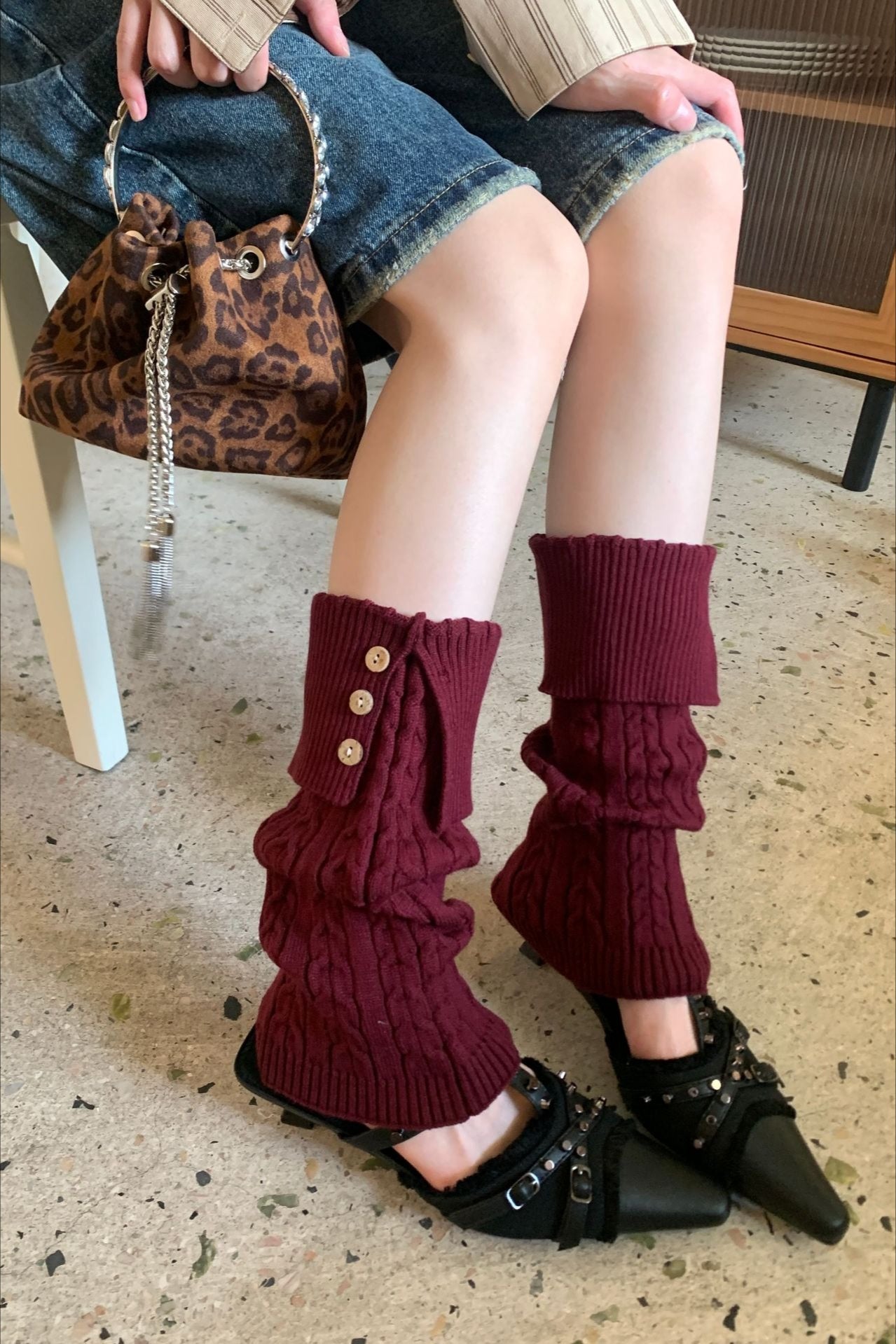 Cable Knit Foldover Button Leg Warmers