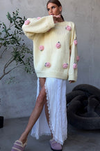 Crew Neck Minimalist 3D Flower Knit Sweater