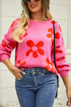 Floral Print Color Block Pullover Long Sleeve Sweater