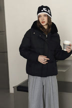 Faux Fur Panel Cropped Puffer Jacket
