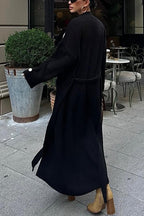 Warm Harvest Knit Button Detail Belted Duster Maxi Cardigan