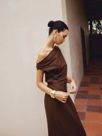 Asymmetric Shoulder Slim Fit Dress
