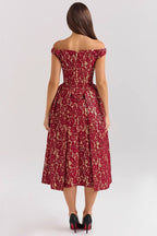 Chic Off Shoulder Backless Slim Waist Printed Cocktail Dress