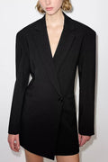 Yulissa Single Button Long Sleeve Fitted Waist Open Back Pocketed Lapel Blazer