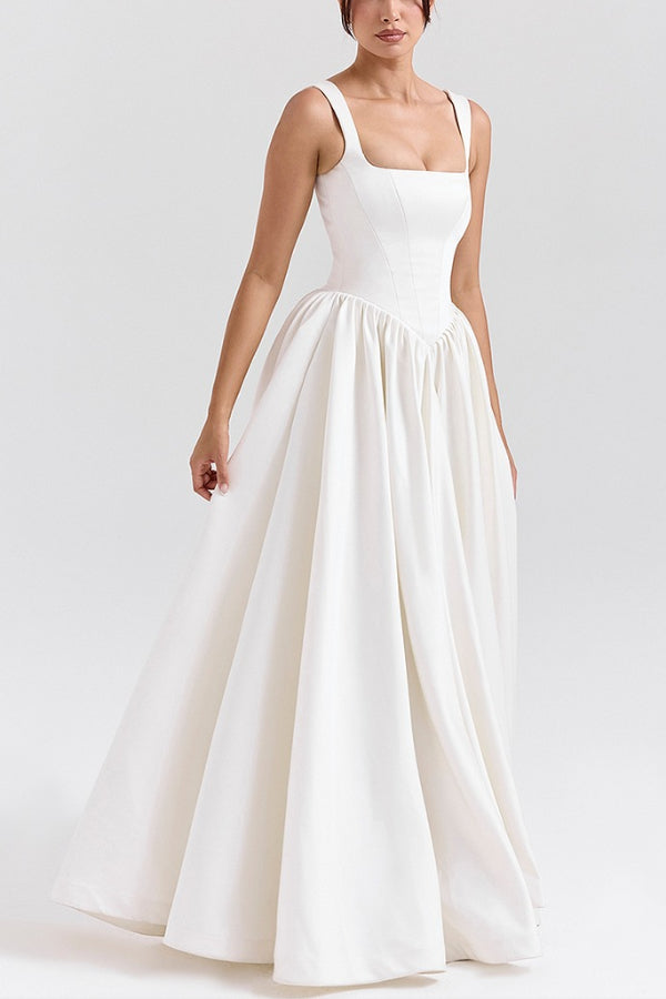 Kara Premium Wide Straps, Corset, Solid Color Maxi Dresses, White Statement Occasion Edit
