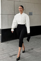 Chic White Boucle Cropped V Neck Coat