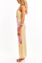 Floral Print Fashion Sequined Spaghetti Strap Backless Slim Fit Vacation Maxi Dress