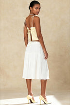 Plaid Tie-up Backless Ruched V-neck Crop Top