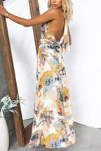 Printed Adjustable Tie Backless Maxi Dress
