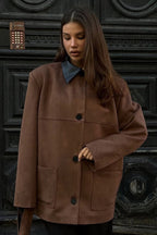 Relaxed Fit Suede Contrast Collar Coat