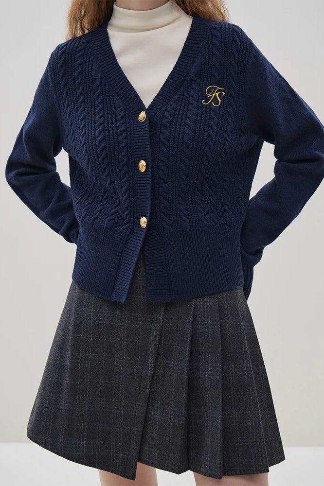 Chic Embroidered Cable Knit Cardigan