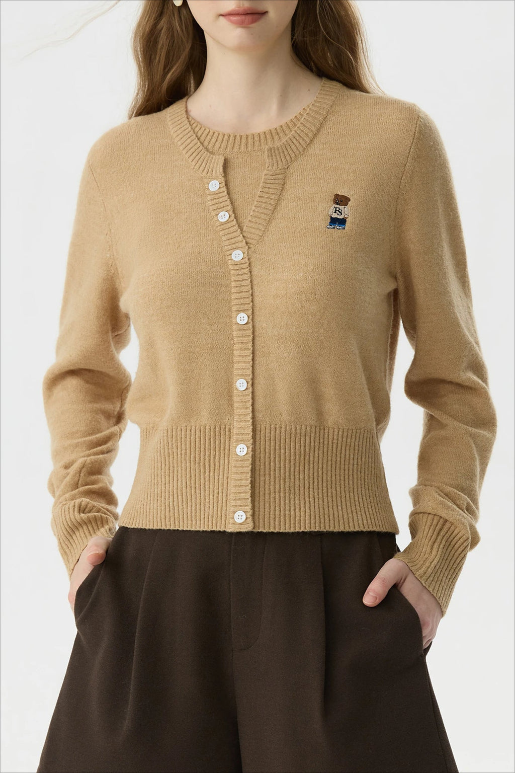 Wool Blend College Style Cardigan