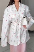 Printed Belted Loose Fit Blazer