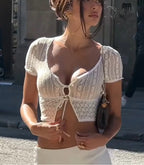 Lace Short Sleeve Mesh Sheer Top