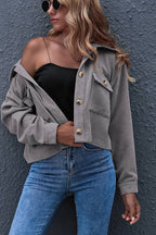 Flap Pockets Turn Down Collar Corduroy Shacket