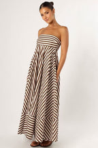 Chic Striped Tube Maxi Vacation Dress