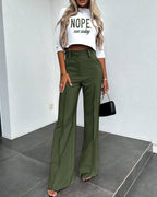 Fashionable solid color high waisted straight pants suit