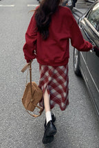 High Waist Vintage A-Line Slit Skirt