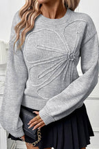 3D Flower Crew Neck Loose Knit Sweater