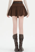 Plaid Bubble A-line Khaki Short Skirt