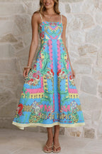 Unique Printed Sleeveless Off-shoulder Casual Vacation Midi Dresses