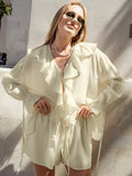 Ruffled Hem Tie Front Cardigan & Shorts Set Blouse
