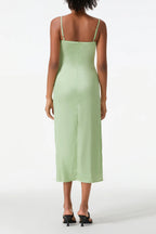 Satin Flower Embroidery Midi Dress