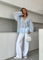 Hazel Whisper - Sheer Ruffle Tie Blouse