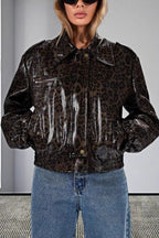 Vintage Leopard Trim PU Jacket