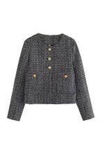 Round Neck Slim Fit Colorblock Women's Button Jacket