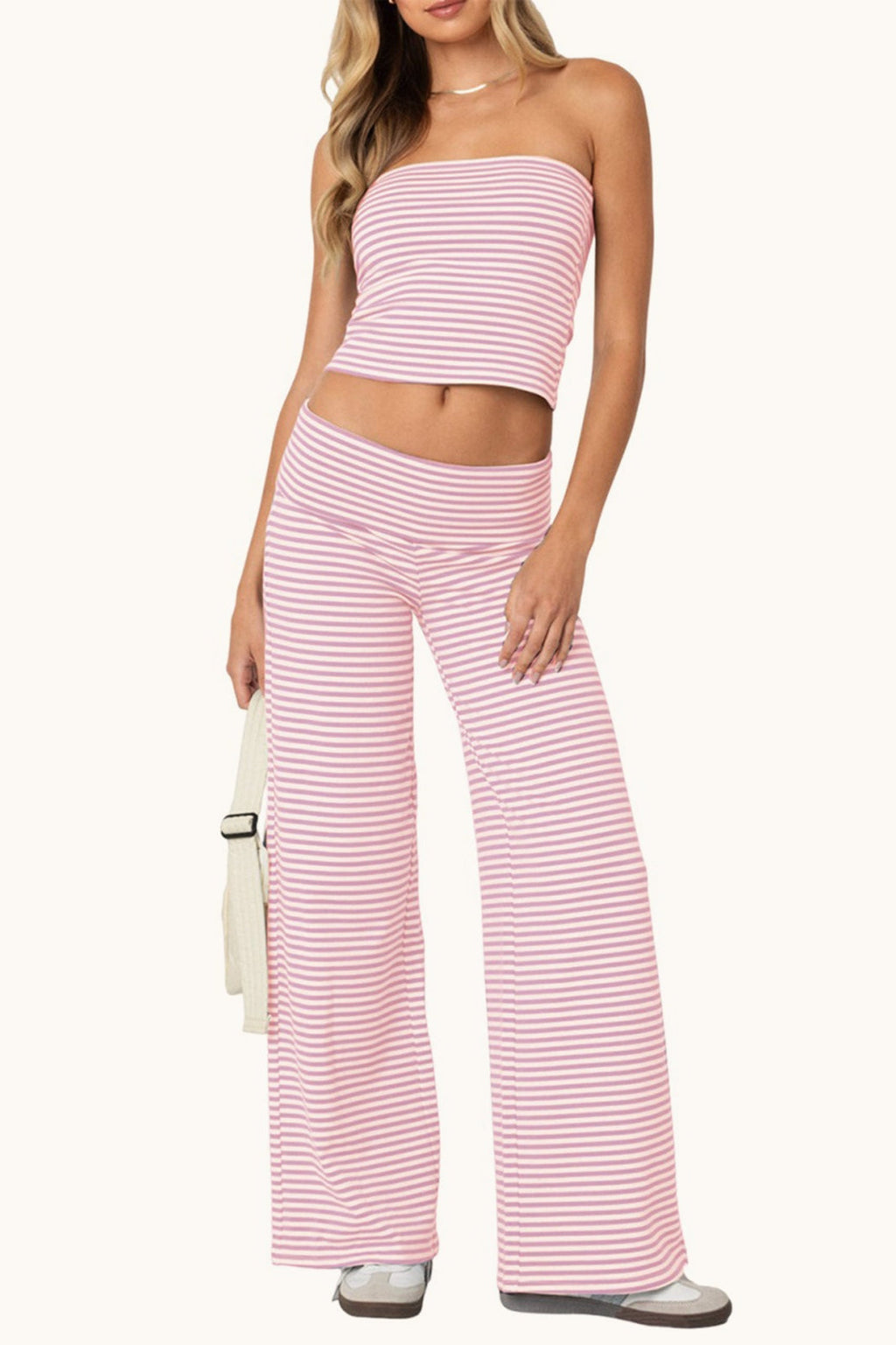 Striped Tube Top Crop Top Wide Leg Pants Set