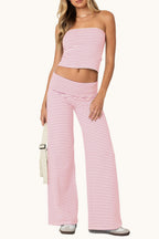 Striped Tube Top Crop Top Wide Leg Pants Set