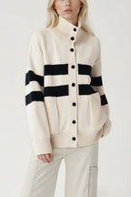 High Neck Color Block Stripe Cardigan