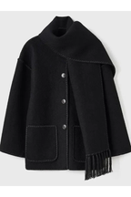 Scarf-Neckline Felt Woolen Coat
