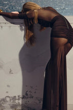 Mesh Patchwork Ruched Maxi Dress