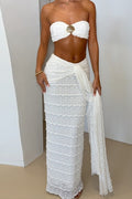 Bandeau Metallic Color Block Crop Stripe Two Piece Set