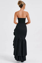 Elegant Strapless Slit Backless Maxi Birthday Dress