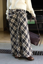Asymmetric Color Block Plaid Midi Skirt
