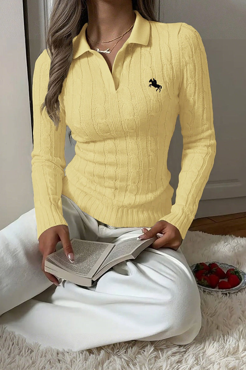 Collared Long Sleeve Knit Sweater