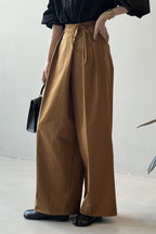 Asymmetrical Placket Tie Relaxed High Waist Long Pants